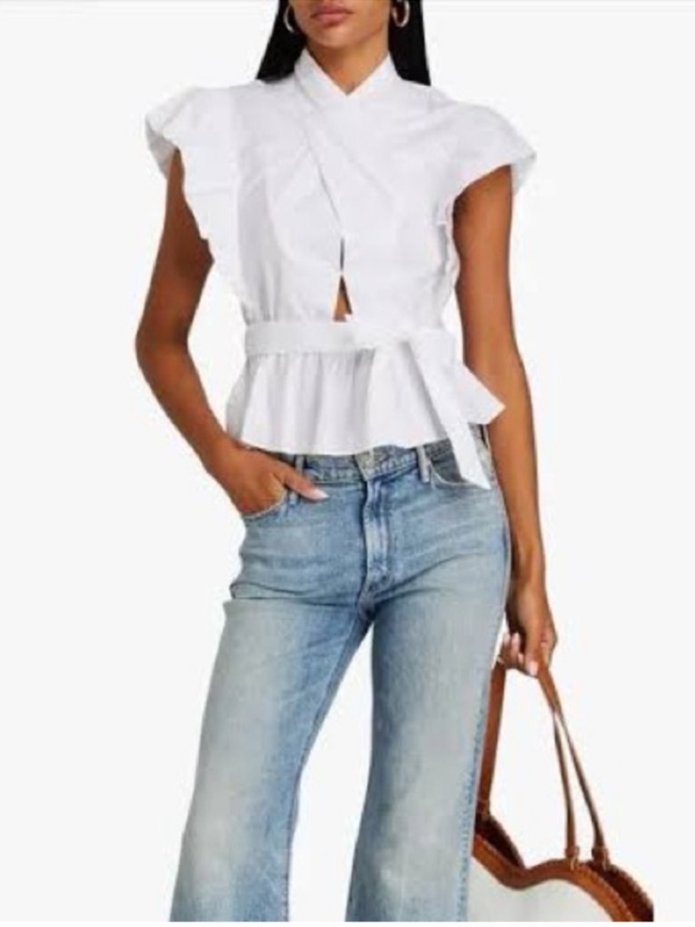 Derek Lam 10 Crosby Brynn Ruffle Wrap White Top Size 6 Like New Elevated Basic